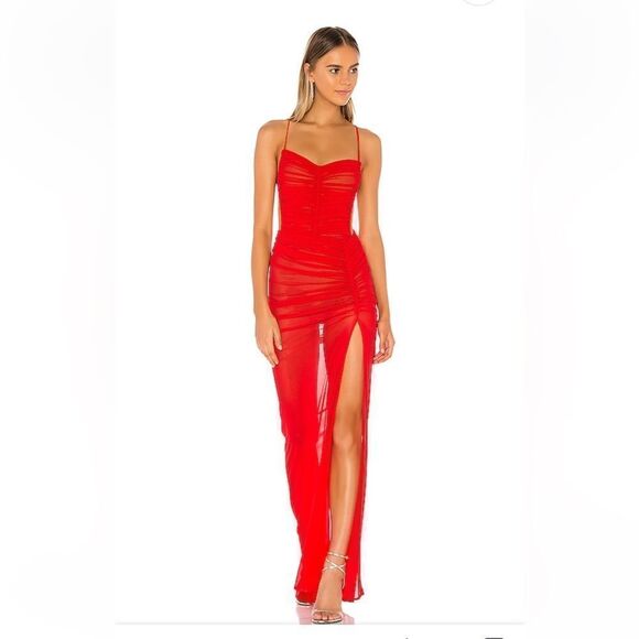 Michael Costello x Revolve Follie Dress red mesh maxi mini gown slip Sz XS NWT - Picture 7 of 16